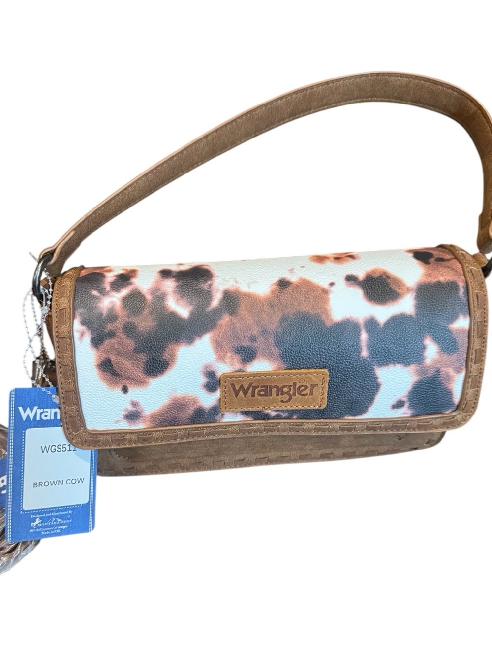 Wrangler -  Brown Cow Print Shoulder Bag - Brown, White, Black